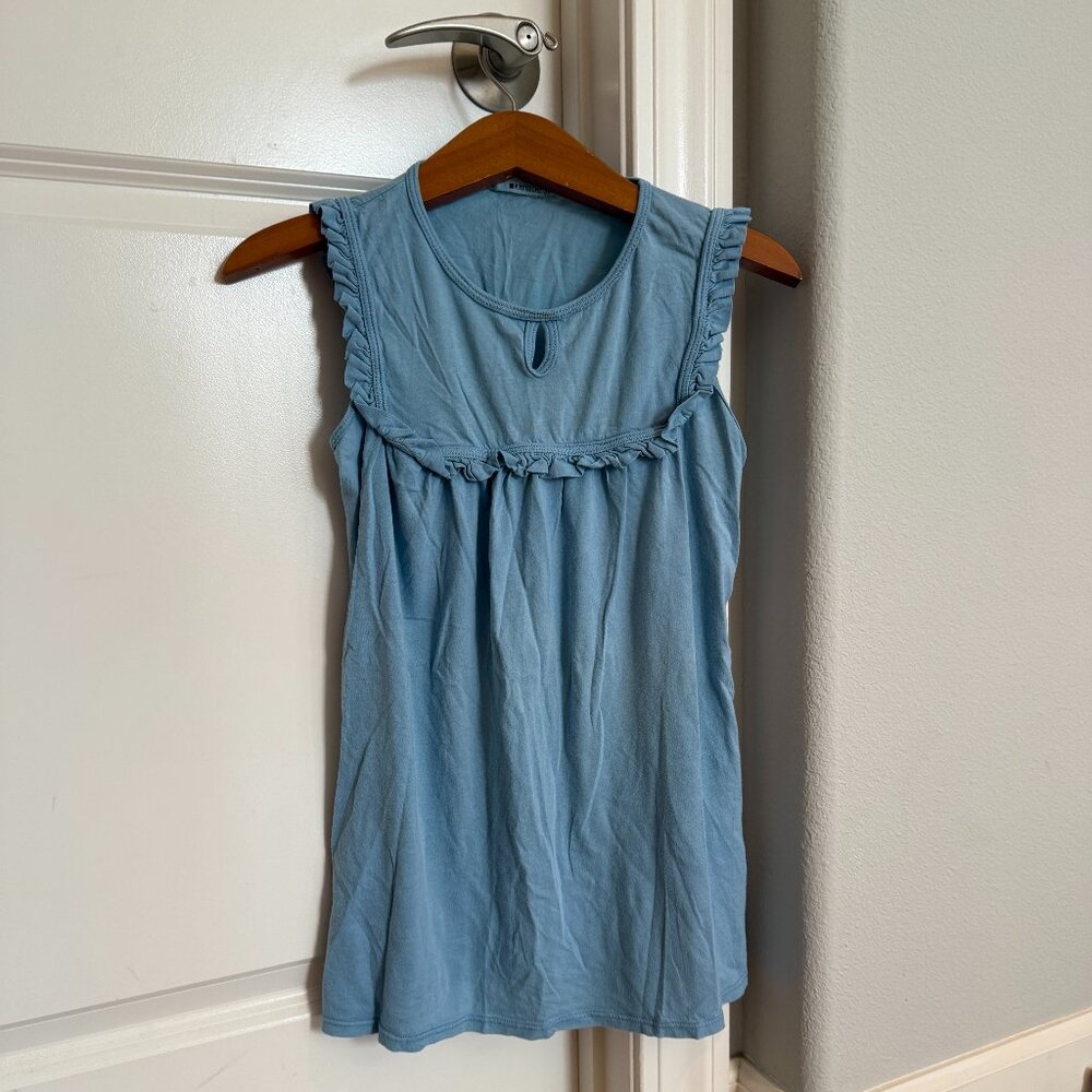 LA made 100% Cotton Blue Sleeveless Keyhole Tank Top Shirt Ruffle Detail
